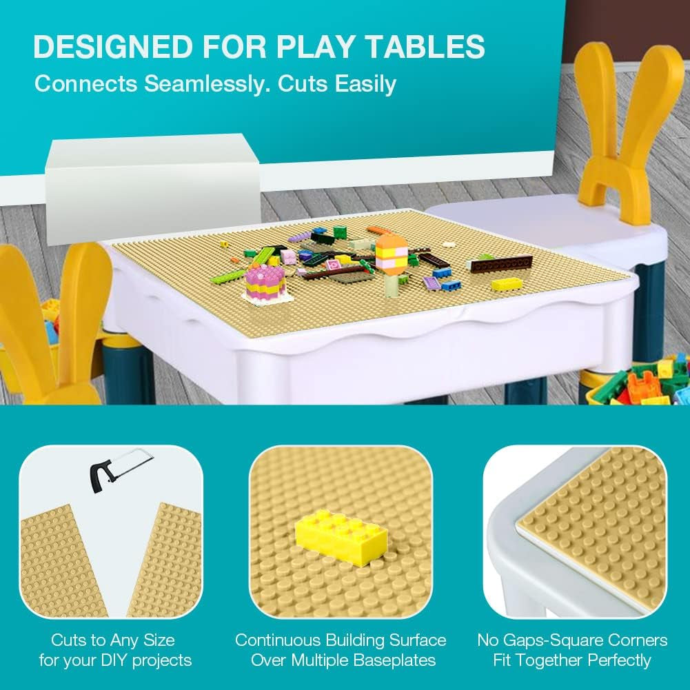 Classic Baseplates Building Base for Building Bricks 100% Compatible with Major Brands-Baseplate 10" X 10", Pack of 6 (Sand Color)
