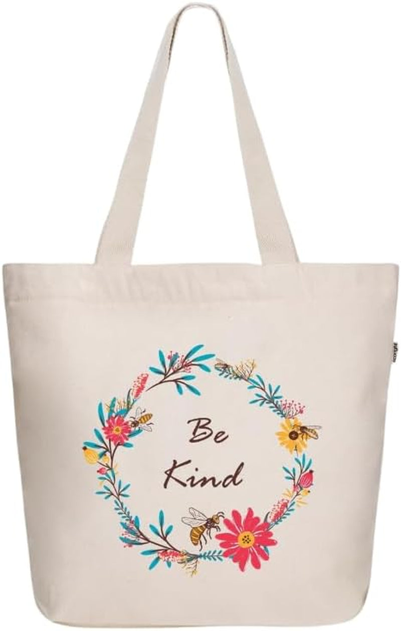 Canvas Tote Bag with Zipper, Eco-Friendly Large Travel Tote Bags for Women for Shopping, Work & Beach