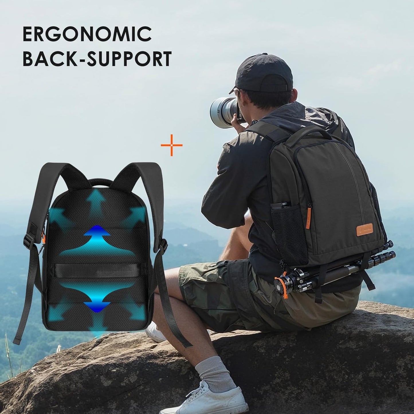 Camera Backpack for Photographers - Compact Camera Bag with 15.6 Inch Laptop Compartment - Side Access Quick Draw - Anti-Theft Hidden Pocket Tripod Holder Rain Cover - TB04 Black