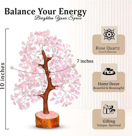 Rose Quartz Crystal Tree - Bonsai Tree of Life - Pink Room Decor - Spiritual Decor - Desk Decorations for Women Office - Gemstones and Crystals - Stones and Crystals - Money Tree - Good Luck Charms
