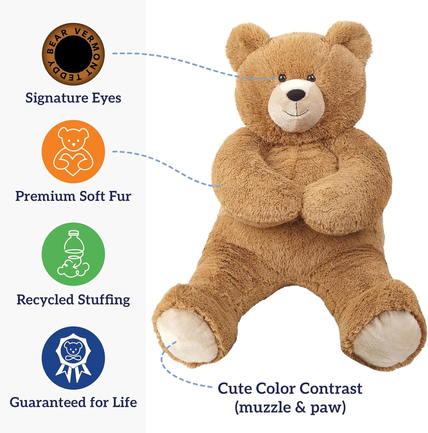 Giant Stuffed Animal 4 FT - Big Easter Teddy Bear for Kids & Adults | Stuffed in Vermont, USA - Eco Friendly Gift Saves 200 Plastic Bottles