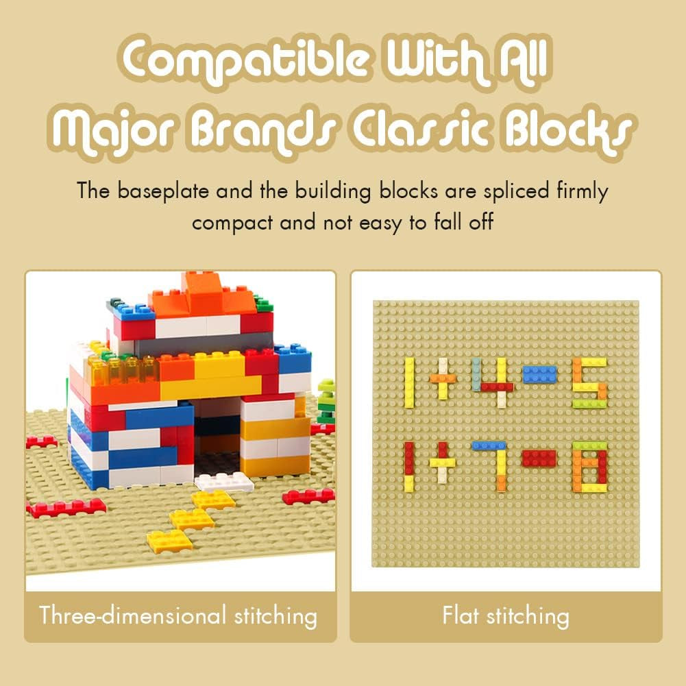 Classic Baseplates Building Base for Building Bricks 100% Compatible with Major Brands-Baseplate 10" X 10", Pack of 6 (Sand Color)