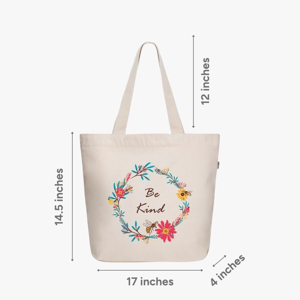 Canvas Tote Bag with Zipper, Eco-Friendly Large Travel Tote Bags for Women for Shopping, Work & Beach