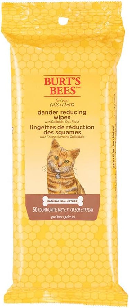 Cat Dander Remover Wipes, Colloidal Oat Flour and Aloe to Soothe Dry Skin and Reduce Flaking, Unscented Grooming Cloths for Cats and Kittens, 50 Count