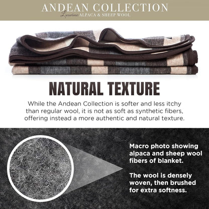 100% Natural Alpaca and Merino Wool Blanket, Andean Collection, Twin Size Blanket - Thick, Soft and Warm, Rustic Woven Blanket, Made in Peru