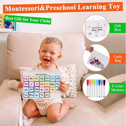 Busy Book for Kids, Montessori Preschool Learning Activities,30 Themes Book with 8 Marker, Workbook Activity Binder/Toys for Toddlers 1-3, Autism Learning Materials and Tracing Coloring Book