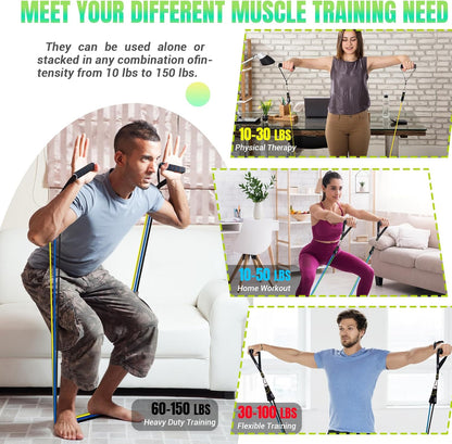 Resistance Bands Set with Handles, Exercise Bands Workout Bands Fitness Bands with Door Anchor, Legs Ankle Straps for Resistance Training，Physical Therapy，Home Gym Workout