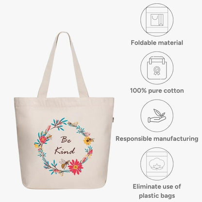 Canvas Tote Bag with Zipper, Eco-Friendly Large Travel Tote Bags for Women for Shopping, Work & Beach